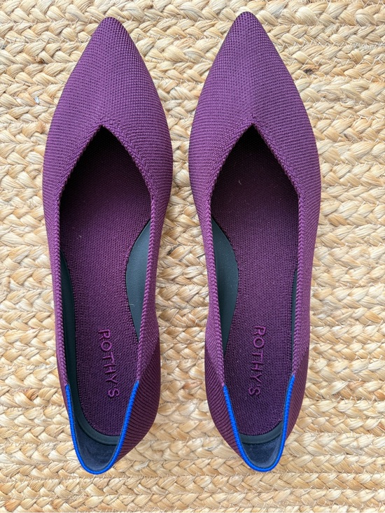 Rothy's Shoes - Rothy's Pointed Knit Flats in Plum with Blue Trim